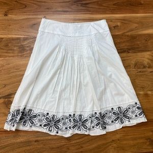 White Cotton Summer Skirt with Black Embroidery